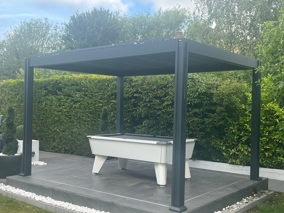 Pergola - PREMIUM QUALITY 3m x 3m Grey Aluminum Pergola Frame with Manual Louvres.